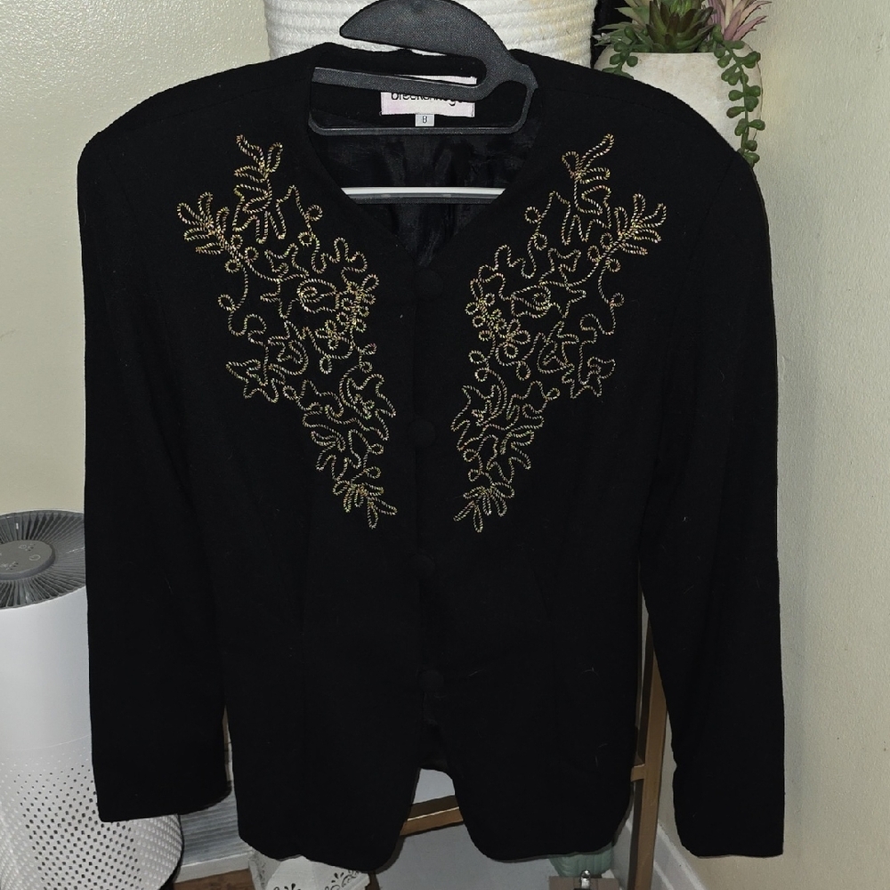 Black Breckenridge blazer with beautiful gold embroidery  Vintage 100% Wool